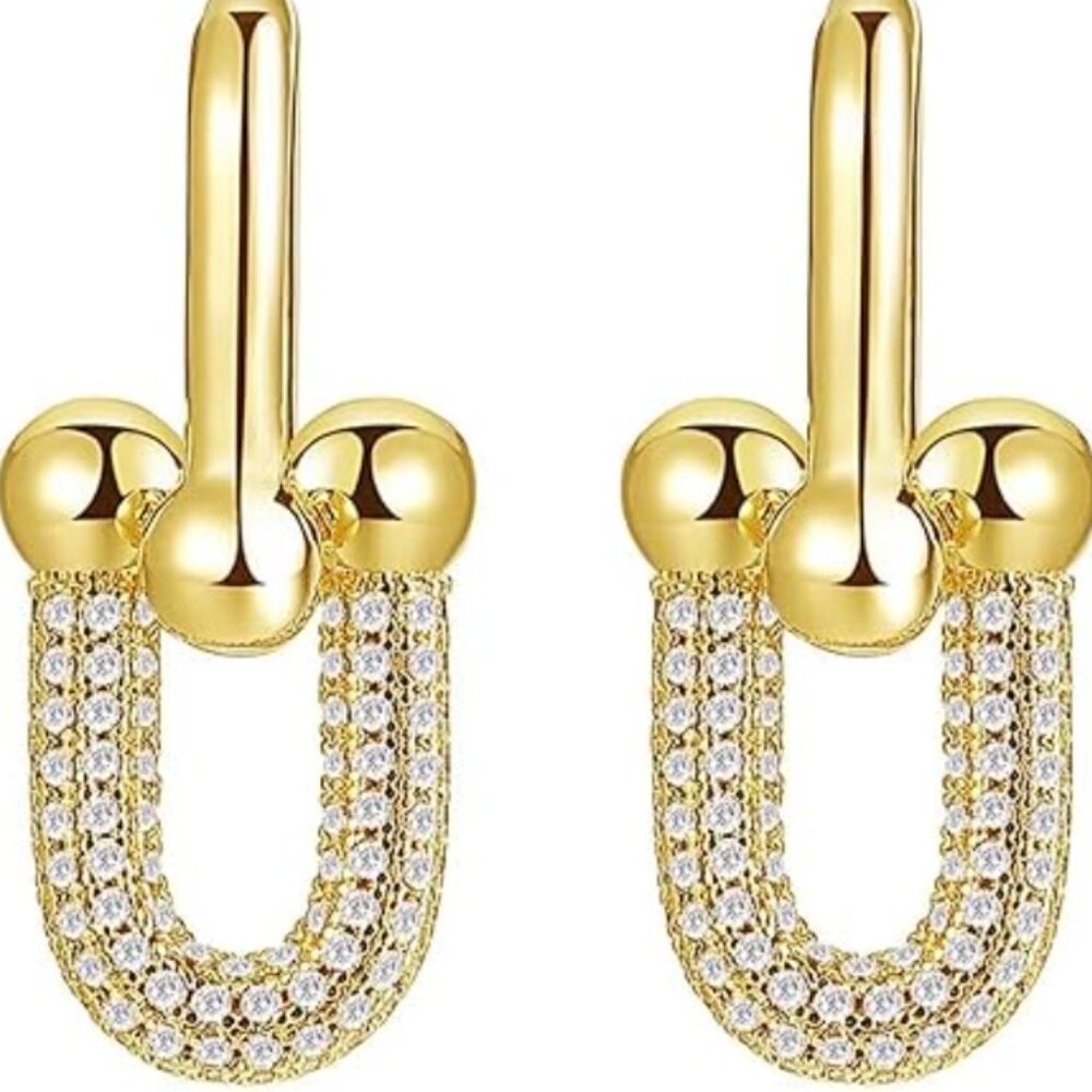 14k Gold Plated Ball U Shape Earrings